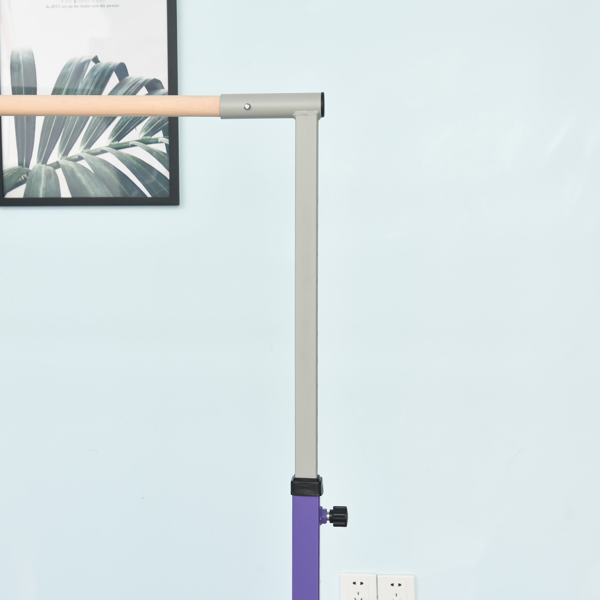 Adjustable Kids Gymnastics Bar – Horizontal Training Bar with Steel Frame & Beech Wood Top, 13 Height Levels (95–145cm), Stable ‘T’ Base – Purple - All Round Fitness