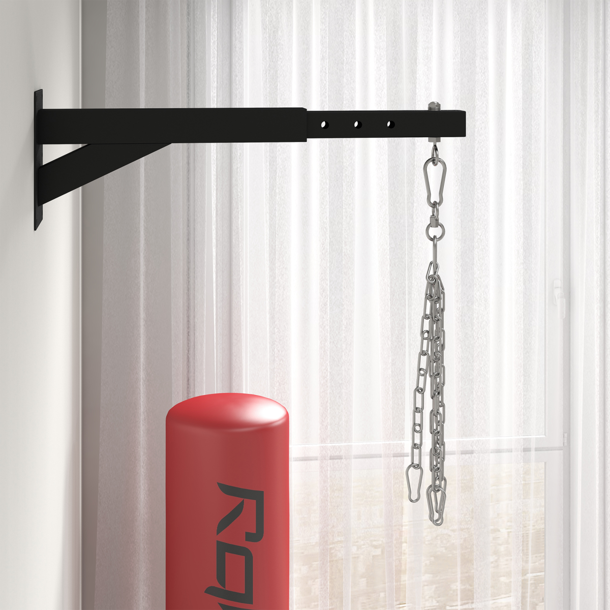 Adjustable Wall-Mounted Punch Bag Bracket – 5 Length Settings with Chains & Swivel Hook