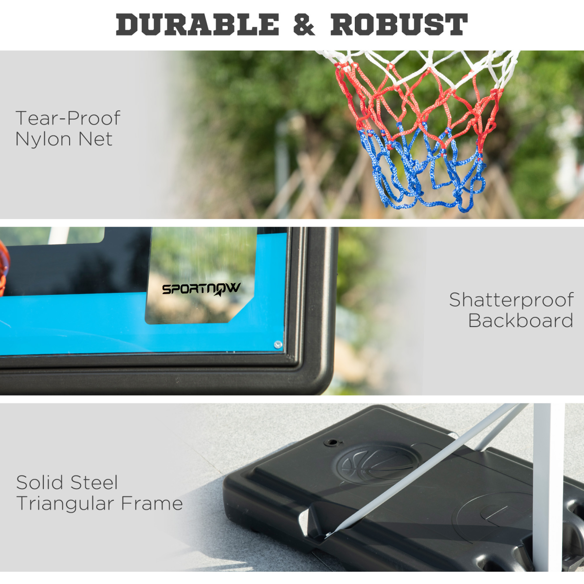 Adjustable Basketball Hoop and Stand 2.1–2.6m with Weighted Base & Wheels – White