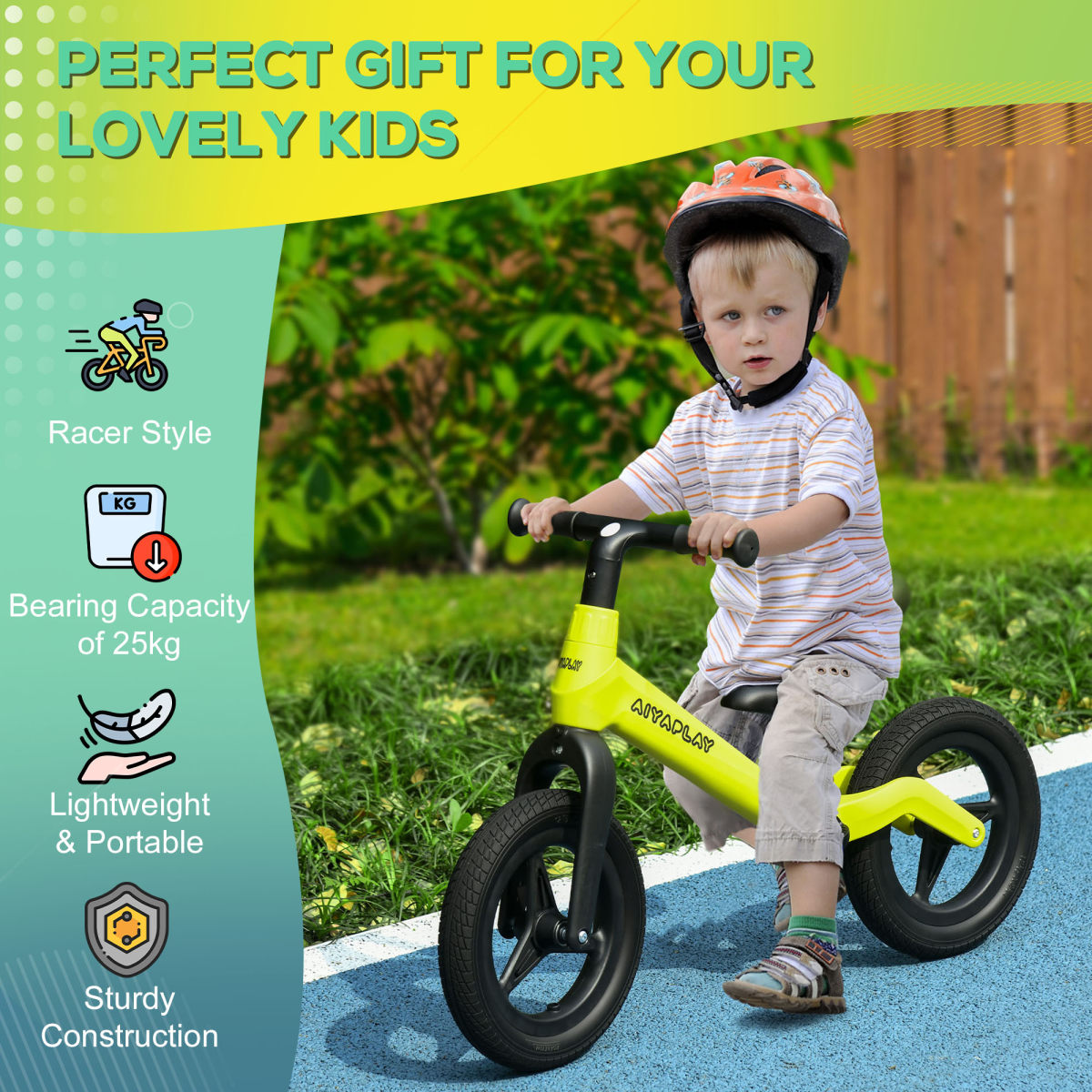 Baby Balance Bike – Adjustable Training Bike with Seat & Handlebar, 12” Wheels, Green - All Round Fitness
