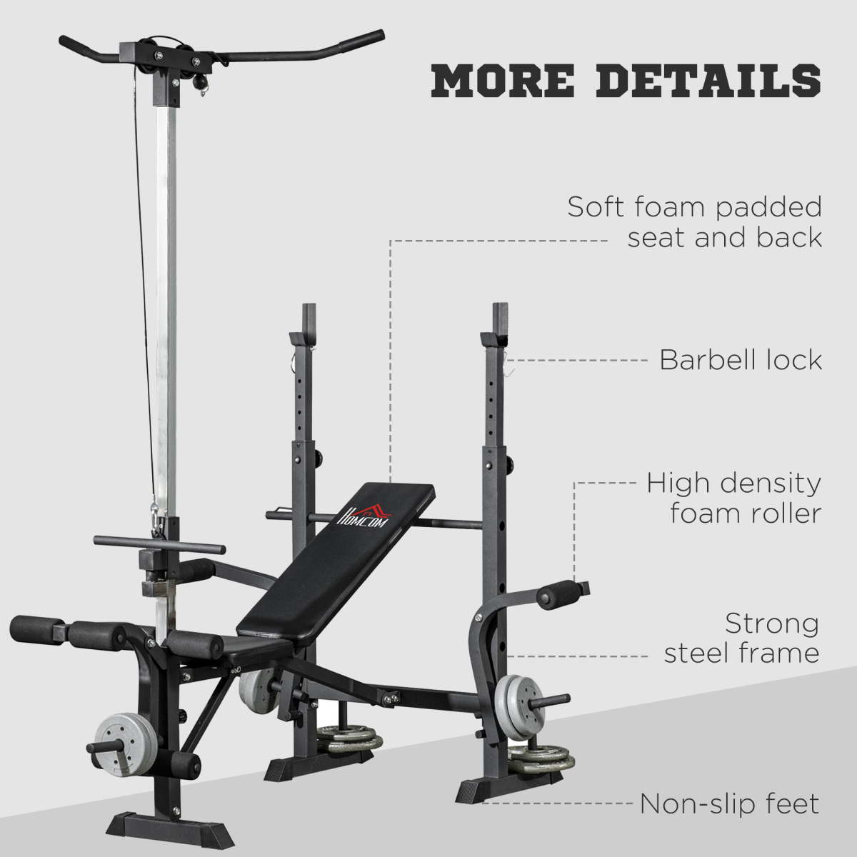 Adjustable Weight Bench with Barbell Rack & Pulley System – Full Body Workout