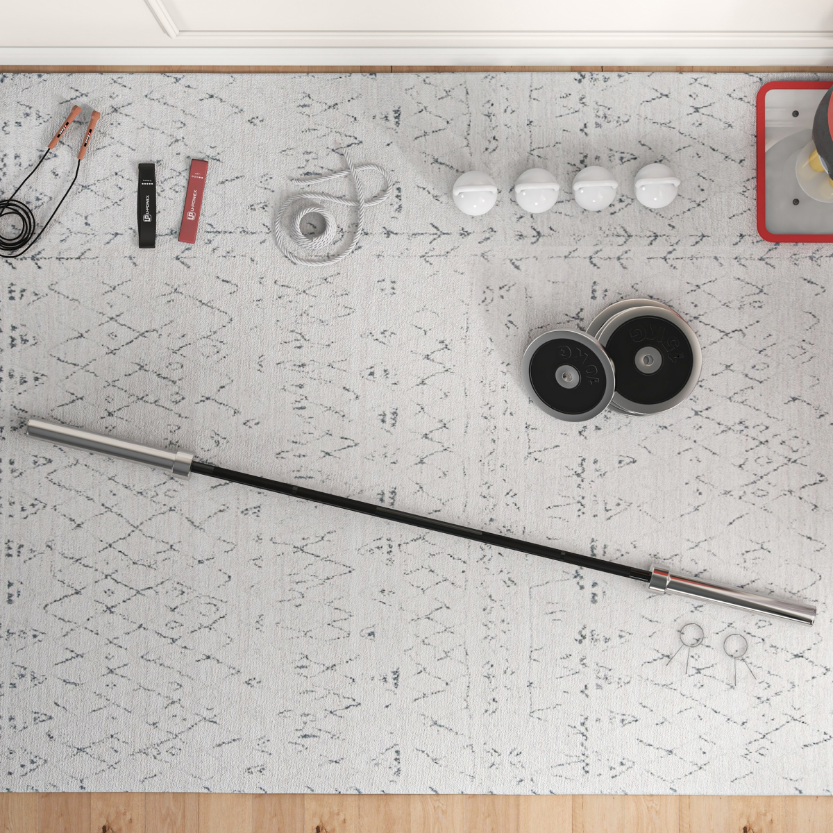 Olympic Barbell Bar – 210cm, 20kg Steel Weightlifting Bar for 2"/5cm Plates with Spring Clips - All Round Fitness