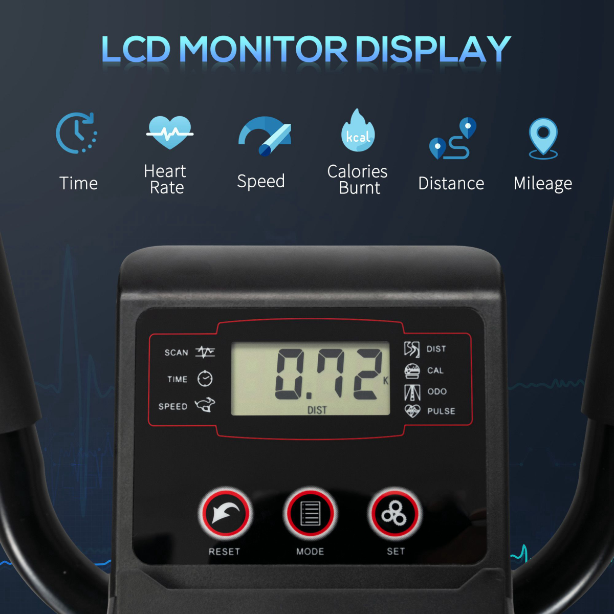HOMCOM Elliptical Cross Trainer with 8 Resistance Levels, LCD Monitor & Transport Wheels