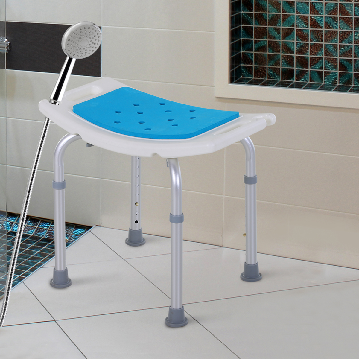 Adjustable Non-Slip Aluminum Bath Stool with Shower Hole - Comfort & Safety - All Round Fitness