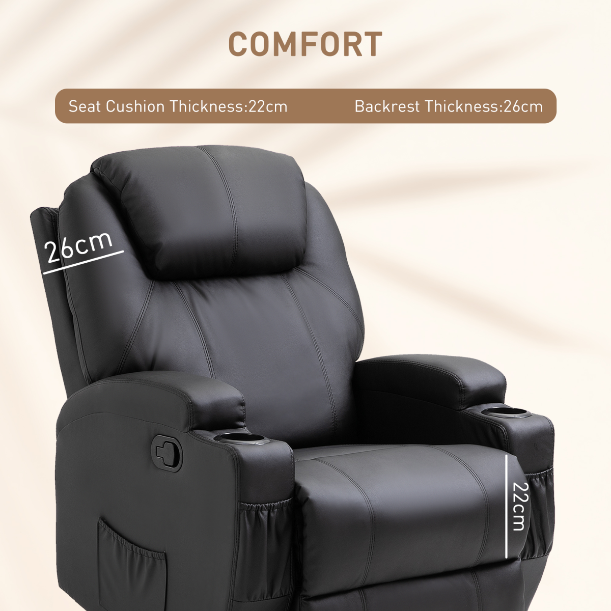 Faux Leather Electric Massage Recliner Chair – 8-Point Vibration, Remote Control & 360° Swivel - All Round Fitness