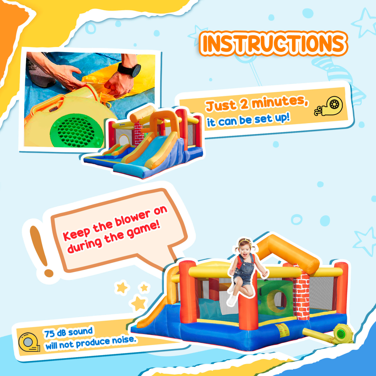 Kids Inflatable Bouncy Castle with Double Slides, Pool, Trampoline & Blower – Outdoor Fun Playhouse