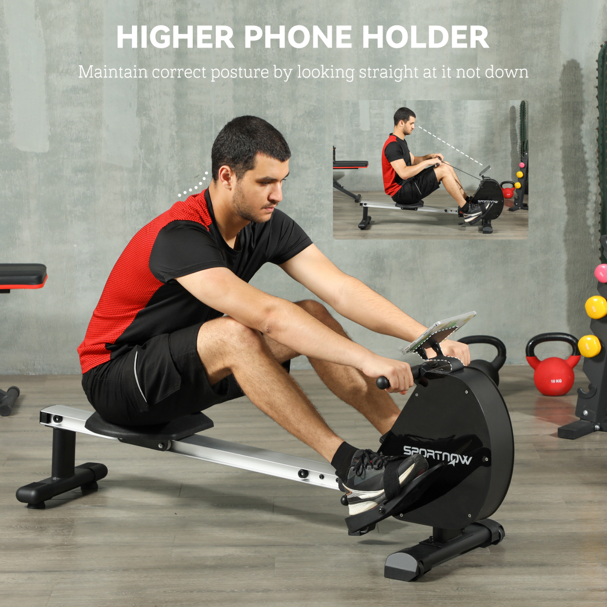 Folding Magnetic Rowing Machine with 16 Resistance Levels, LCD Monitor & Device Holder