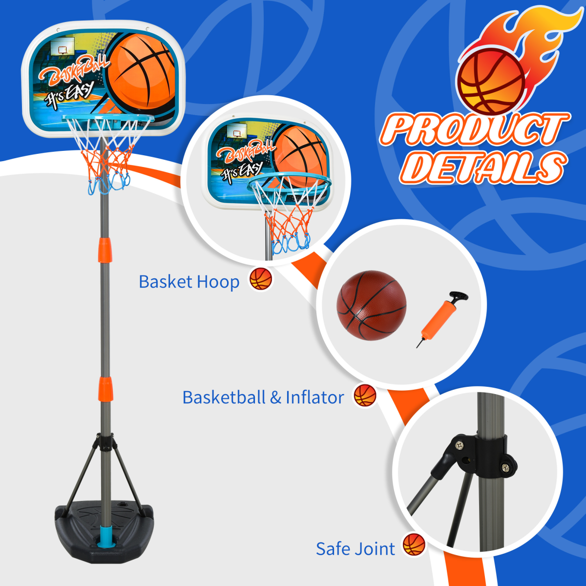 3-in-1 Kids Basketball Hoop Set with Ball & Pump, Adjustable Height, Fillable Base – Ages 3-8