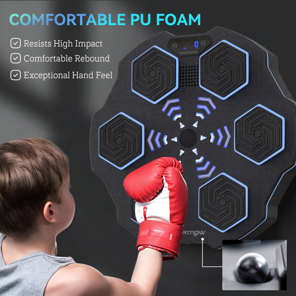Music Boxing Machine with Bluetooth, LED Lights & Punch Tracking – Wall-Mounted Training Pad
