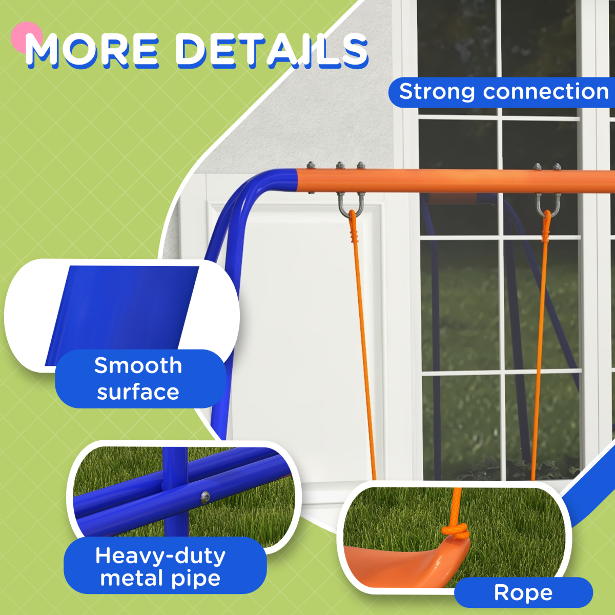 Outsunny 4-in-1 Kids Swing Set with Double Swings, Glider, Slide & Ladder – Outdoor Playground