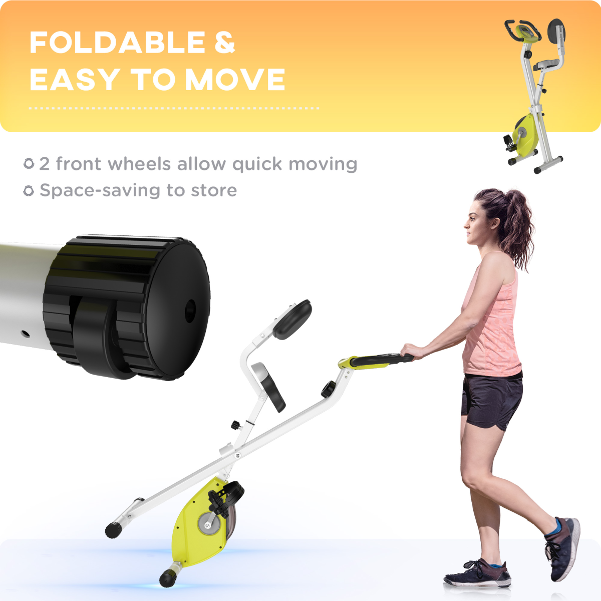 Foldable Magnetic Exercise Bike with 8 Resistance Levels, LCD Monitor & Adjustable Seat – Yellow - All Round Fitness