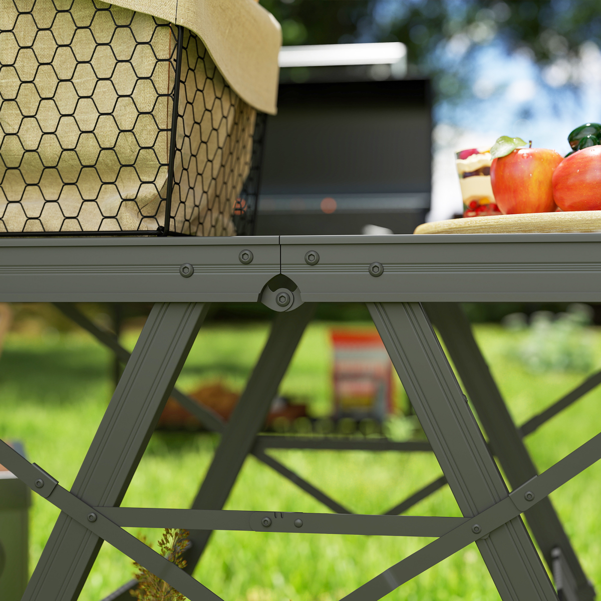 Outsunny 3 ft Folding Camping Table w/ Adjustable Heights & Mesh Desktop