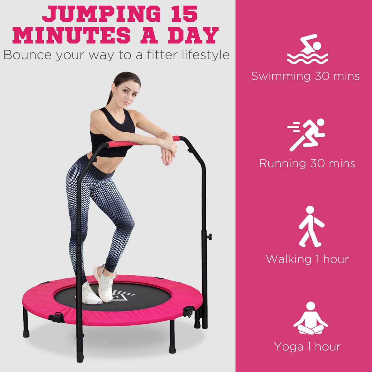 40" Mini Fitness Trampoline with Adjustable Handle – Pink