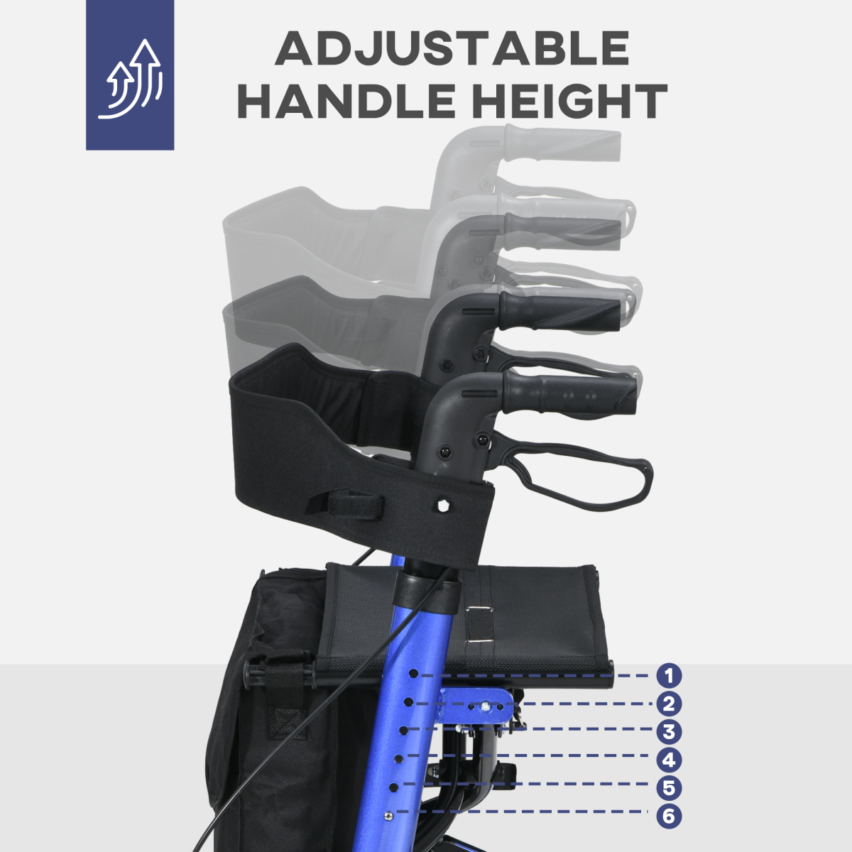 HOMCOM 4 Wheel Rollator Walker with Seat, Adjustable Mobility Walker with Bag, Blue Frame