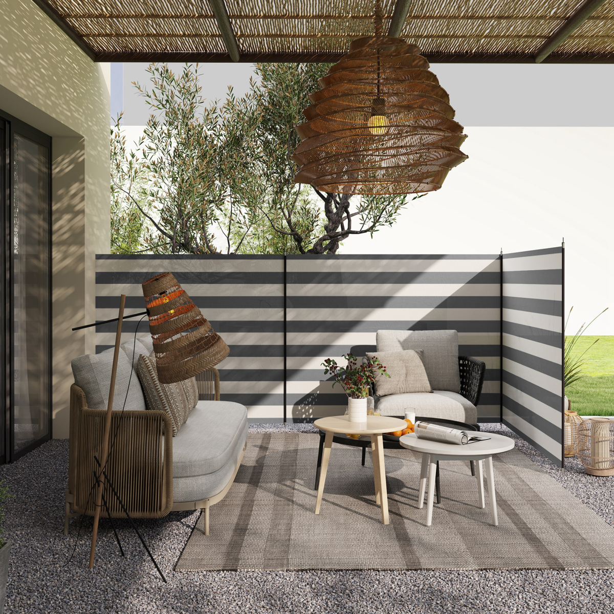 Outsunny Portable Camping Windbreak – 3 Panel Wind Blocker & Privacy Screen, 540cm x 150cm, Grey/White