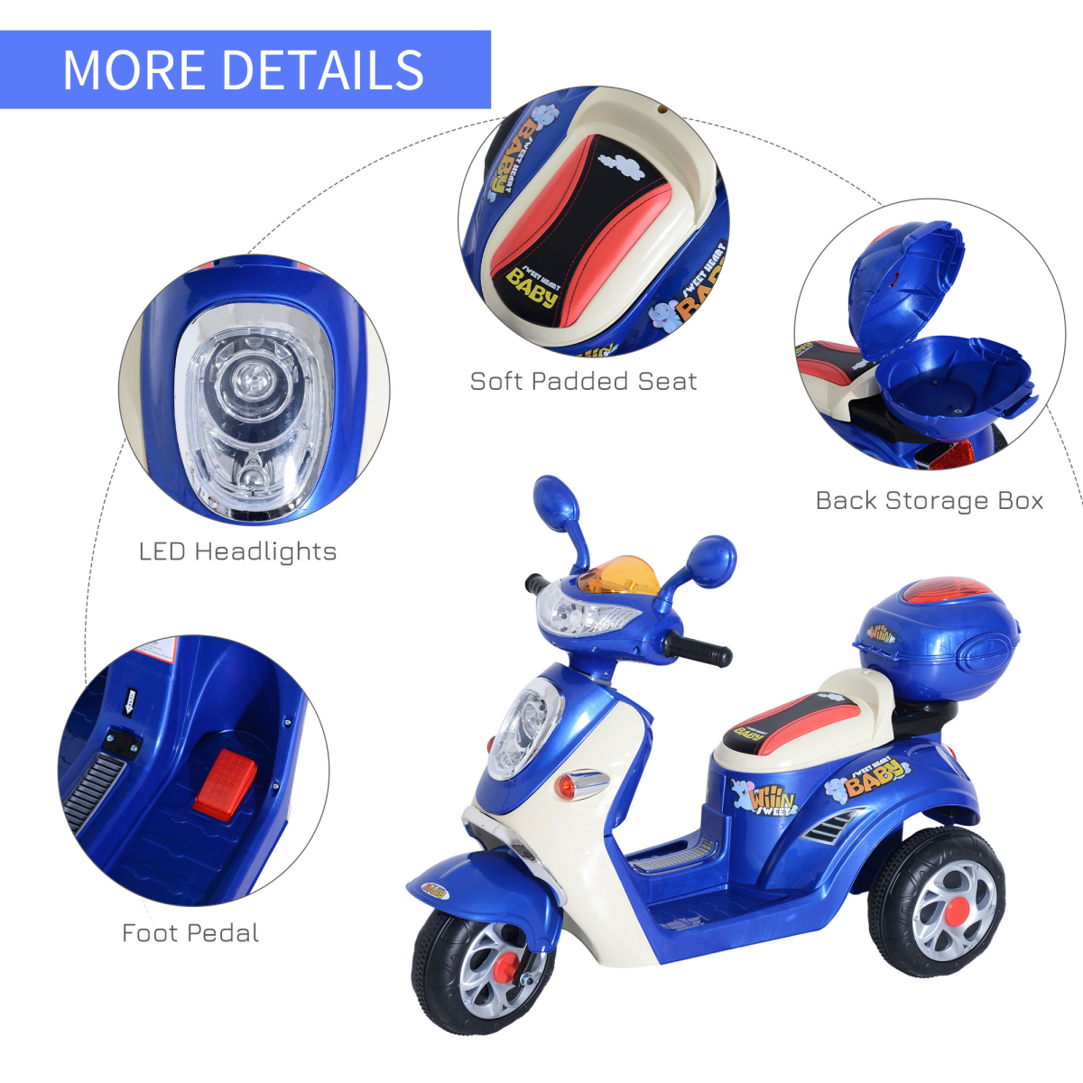 Electric Ride-On Kids Motorbike 6V Battery-Powered Tricycle with Lights & Music – Blue