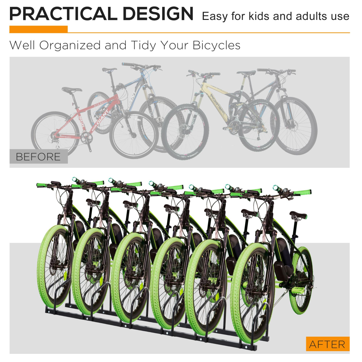 Secure 6-Bike Storage Rack - Heavy-Duty Locking Floor & Wall Mount - Black - All Round Fitness