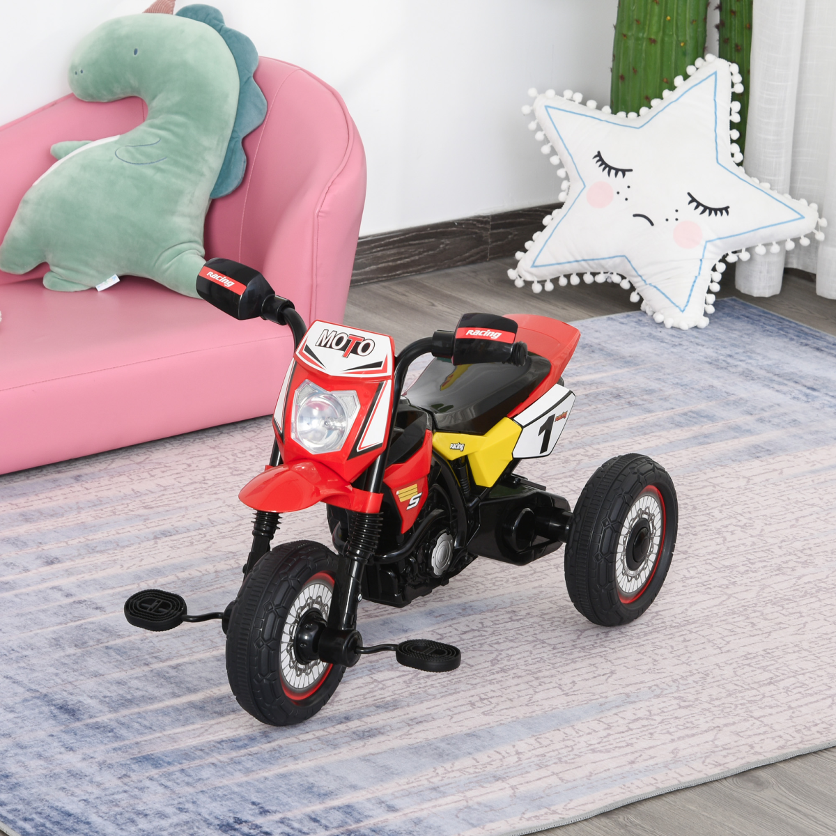 Toddler Pedal Tricycle Ride-On with Music & Lights, 18-36 Months – Red