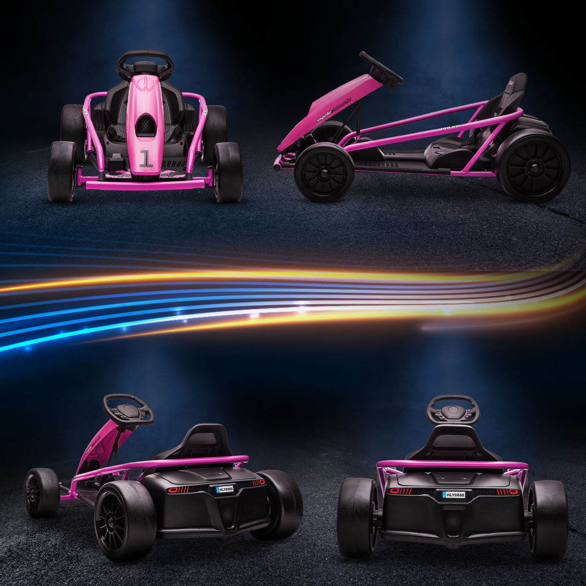 24V Electric Drift Go Kart for Kids with Music, Horn & Slow Start – Pink