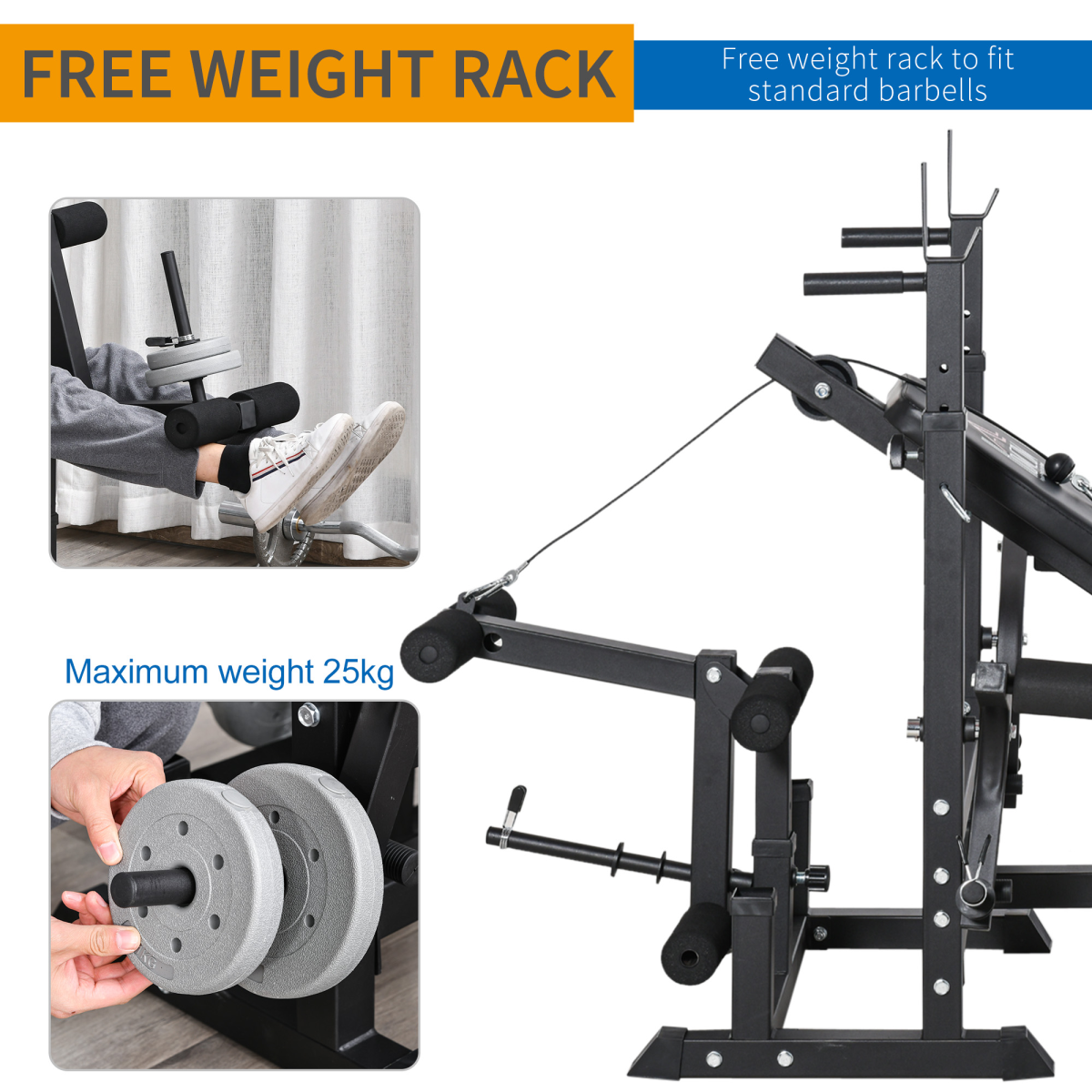 Versatile Full-Body Weight Bench with Leg Extension & Barbell Rack by HOMCOM - All Round Fitness