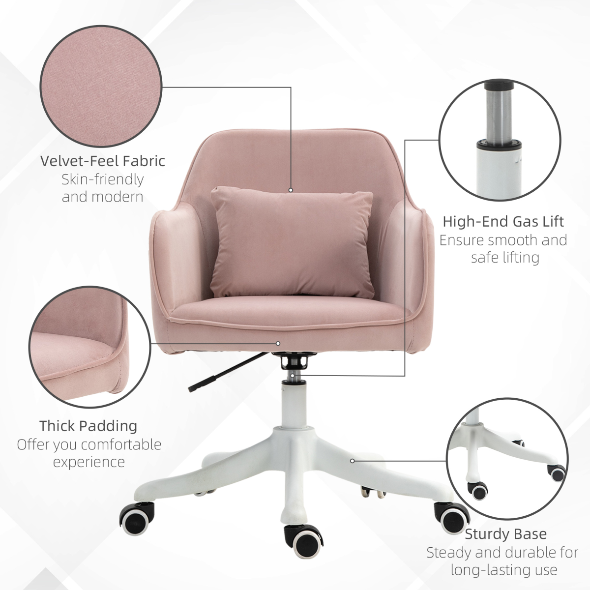 Adjustable Office Chair with Rechargeable Massage Lumbar Pillow & Wheels – Velvet Upholstery