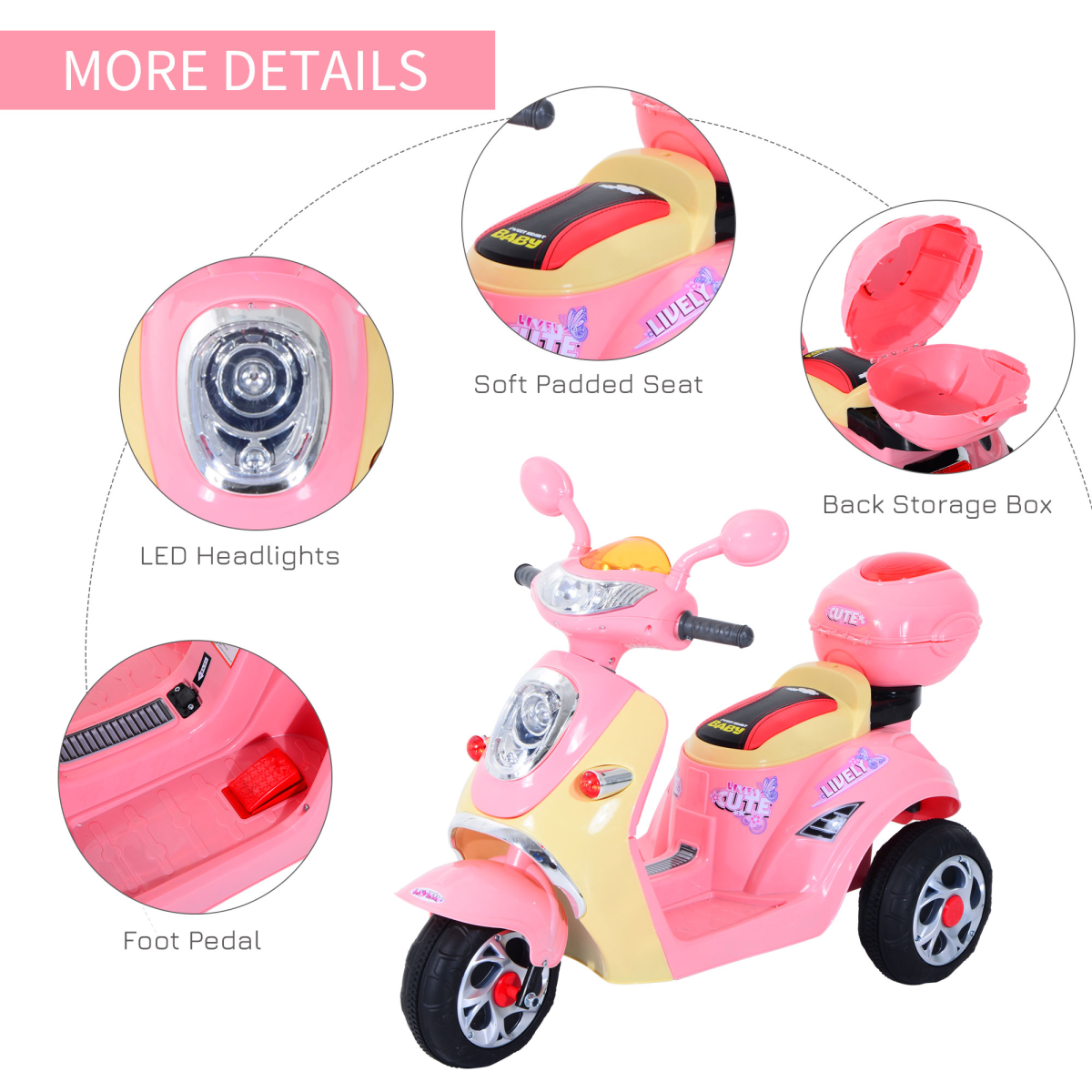 Electric Ride-On Kids Motorbike 6V Battery-Powered Tricycle with Lights & Music – Pink