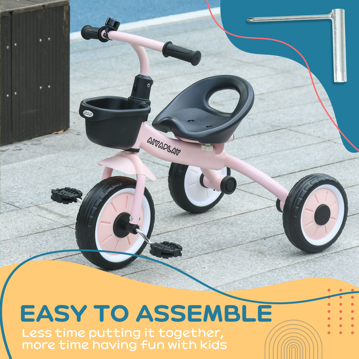AIYAPLAY Trike with Adjustable Seat & Basket – Kids Tricycle for 2-5 Years (Pink)