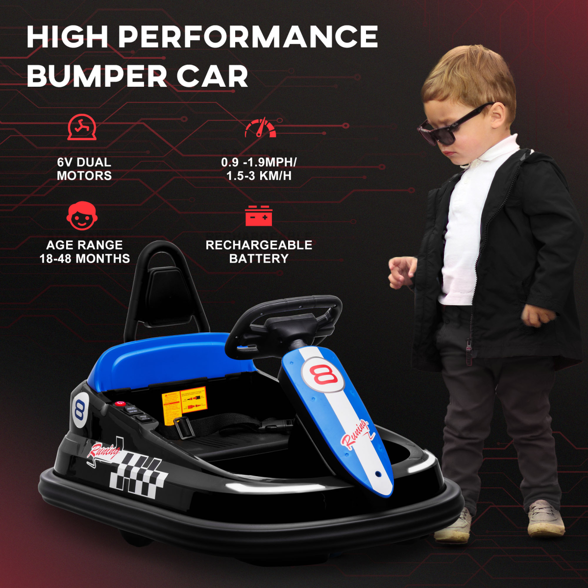 Kids 6V Electric Bumper Car with 360° Spin, Lights & Music – Black