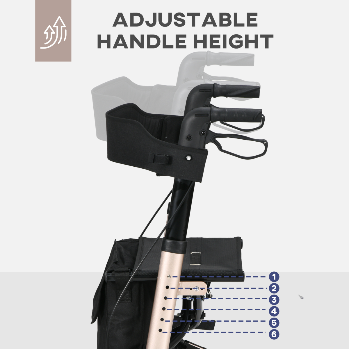 HOMCOM 4 Wheel Rollator Walker with Seat, Adjustable Mobility Walker with Bag, Gold Frame