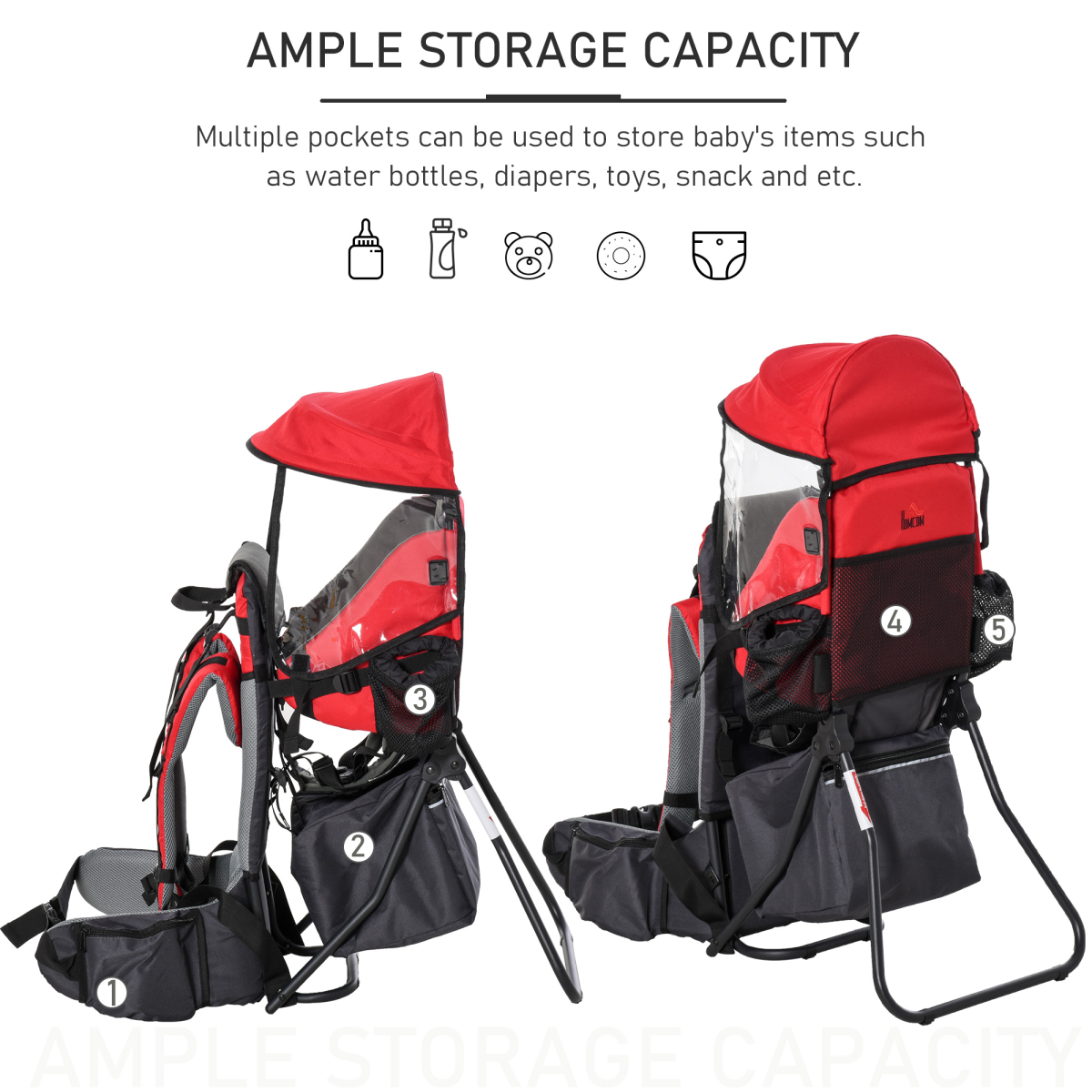 Baby Hiking Backpack Carrier with Rain Cover & Storage – Red, 6-36 Months