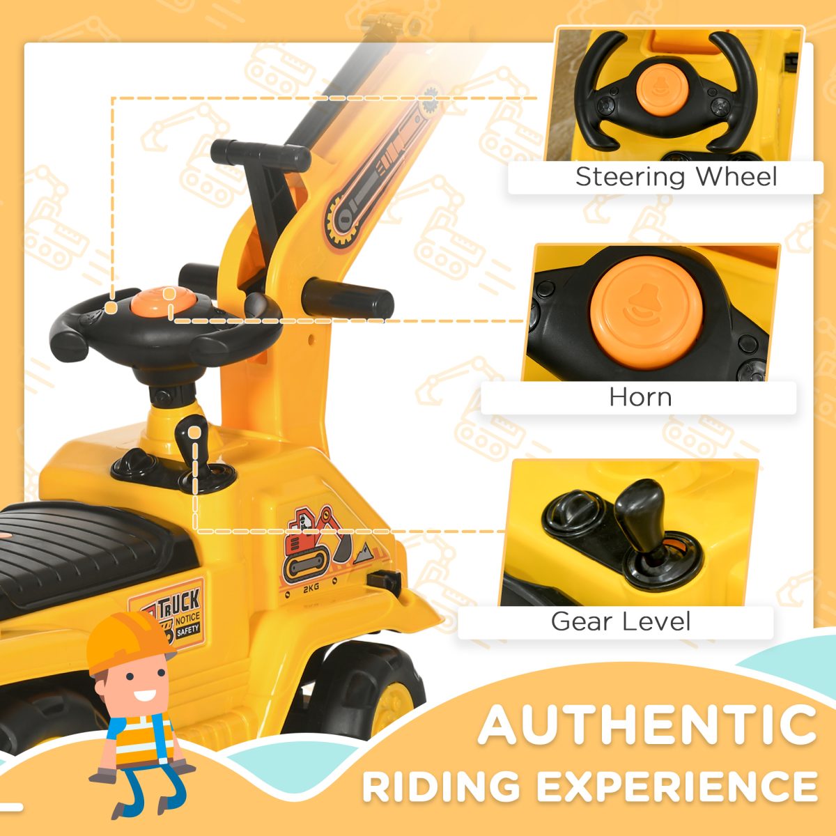 2-in-1 Kids Ride-On Digger Tractor with Bucket and Storage – Ages 1.5-4