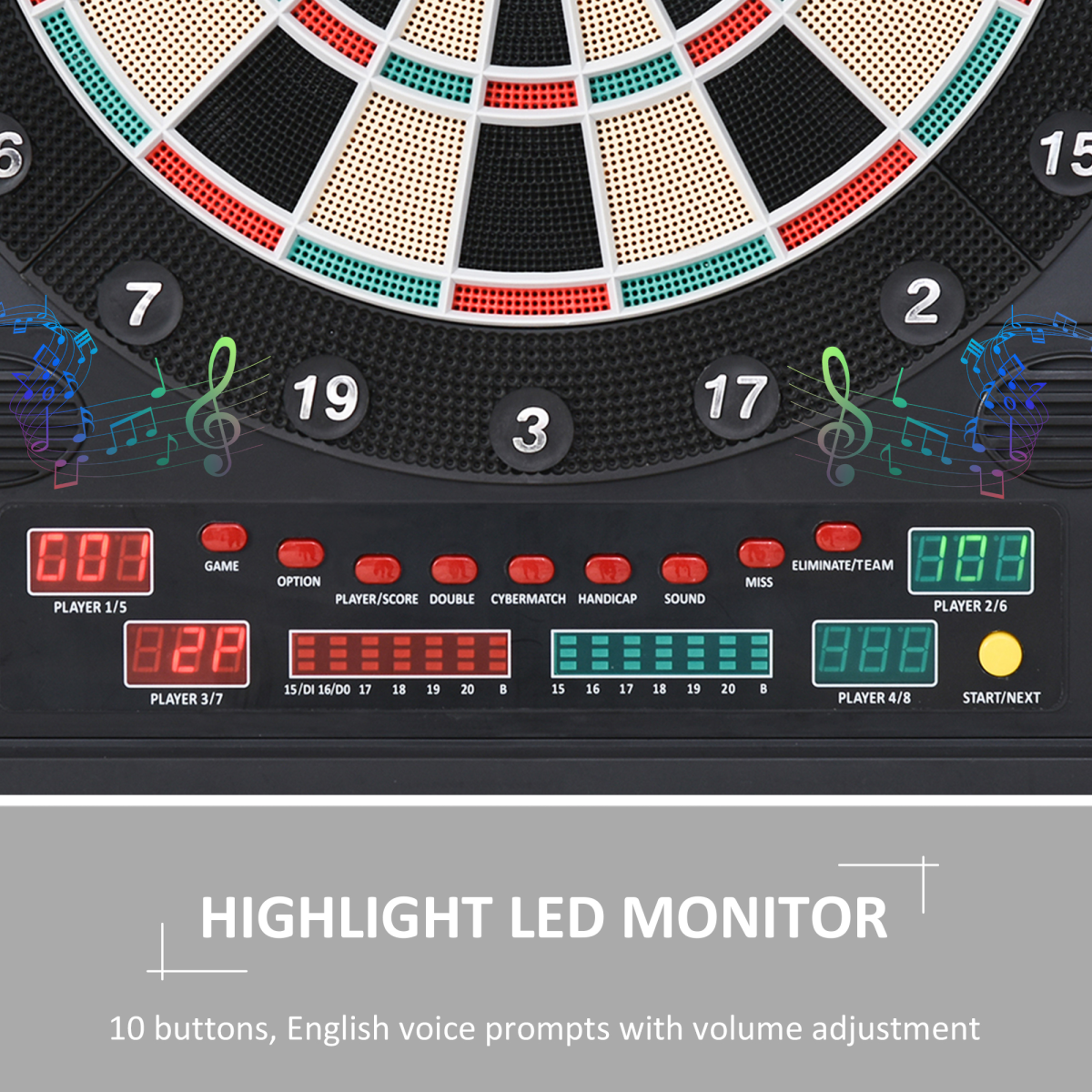 Electronic Dartboard with Cabinet, LED Digital Scoreboard & 27 Games – Includes 12 Darts