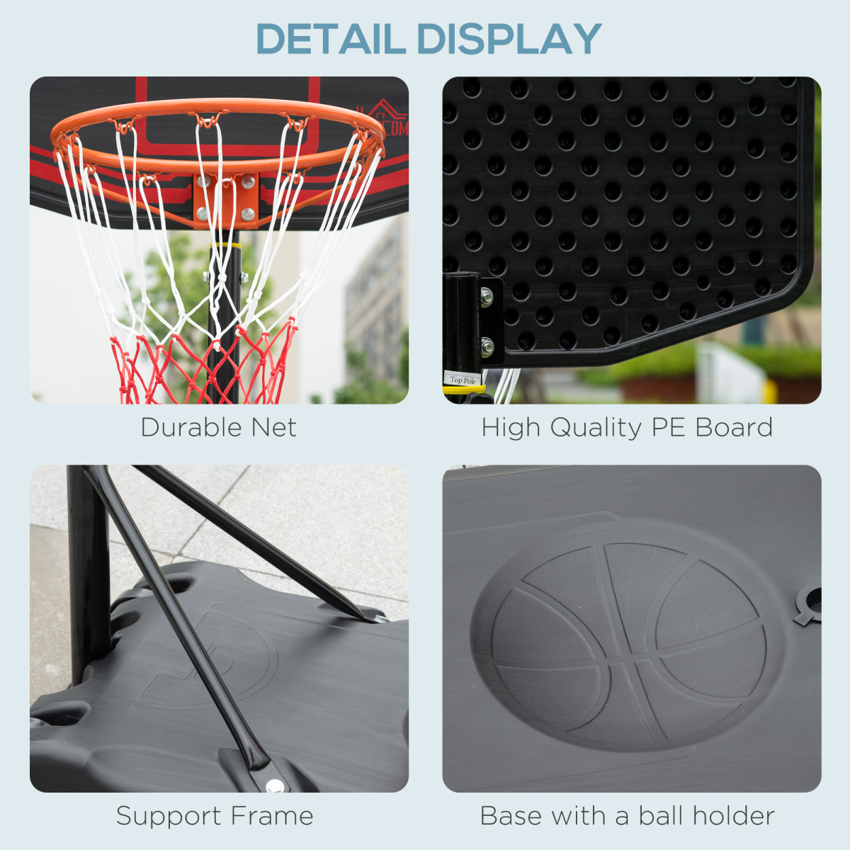 Adjustable Basketball Hoop Stand with Wheels & Fillable Base – 210-260cm