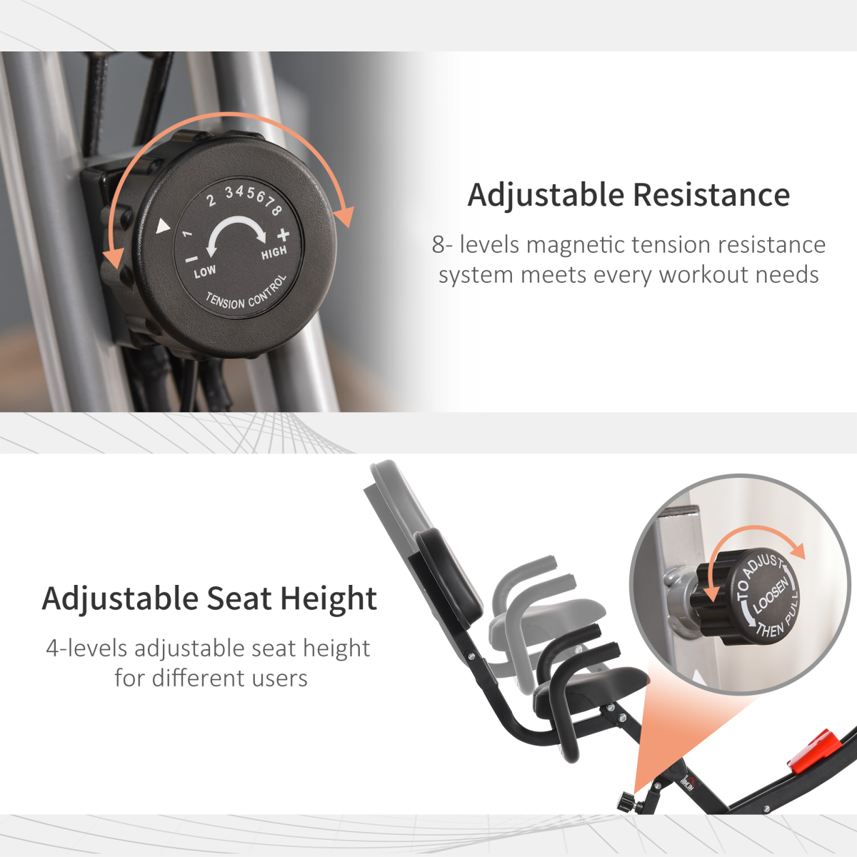 HOMCOM 2-in-1 Upright & Recumbent Exercise Bike – 8-Level Magnetic Resistance with Pulse Sensor & LCD Monitor (Grey) - All Round Fitness