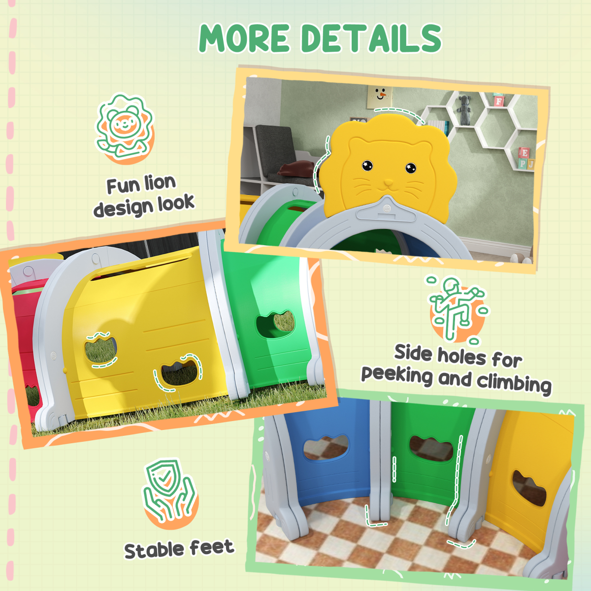 AIYAPLAY Kids Play Tunnel – Lion Design Crawl & Climb Toy, Indoor/Outdoor, Multi-colour