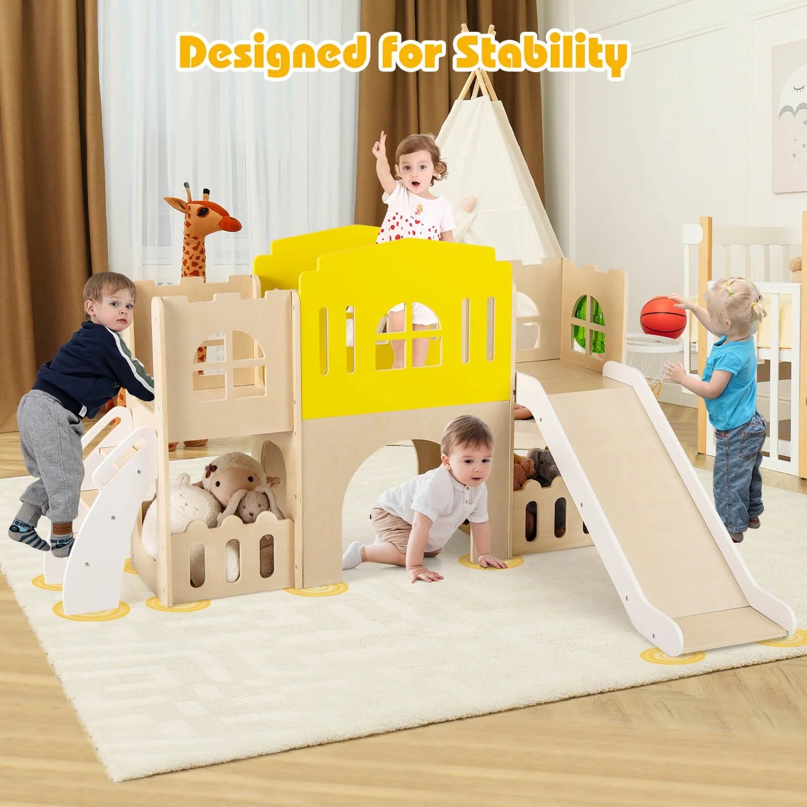 7-in-1 Wooden Playground Slide Set for Toddlers with Ladder and Extended Aisle