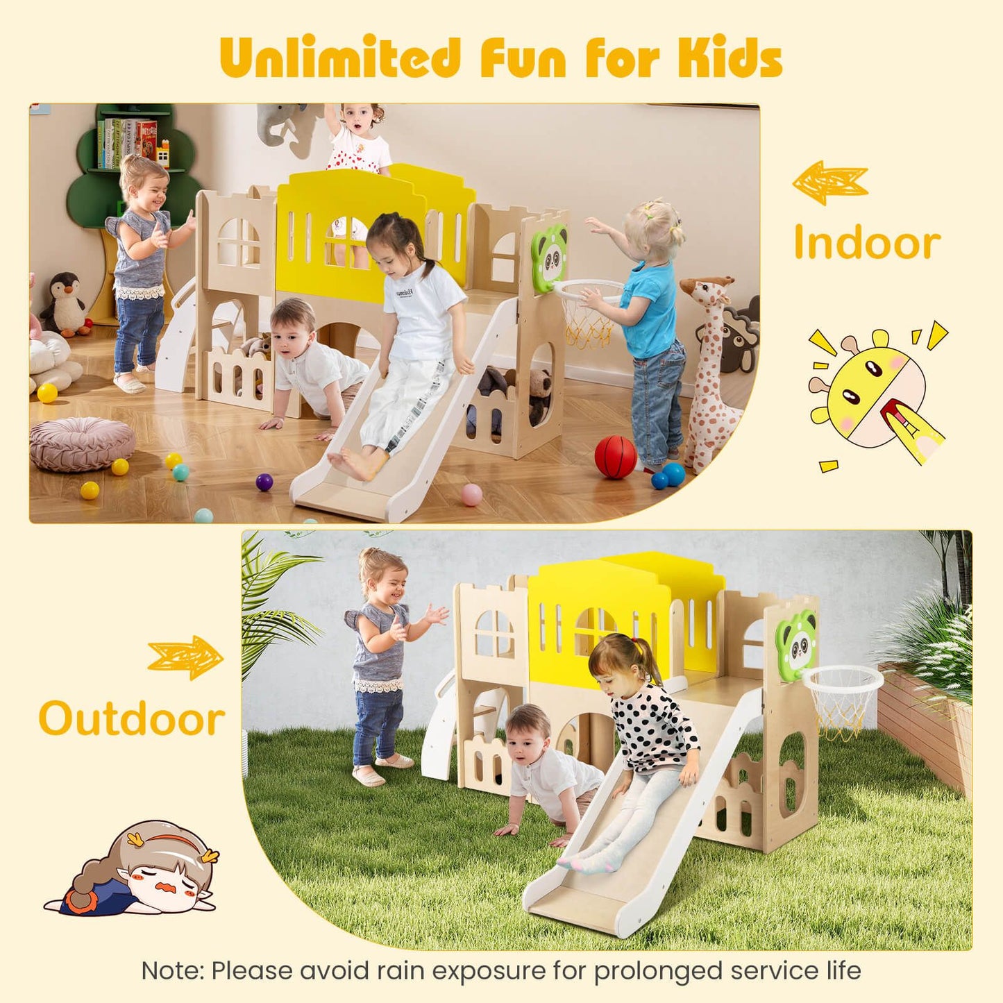7-in-1 Wooden Playground Slide Set for Toddlers with Ladder and Extended Aisle