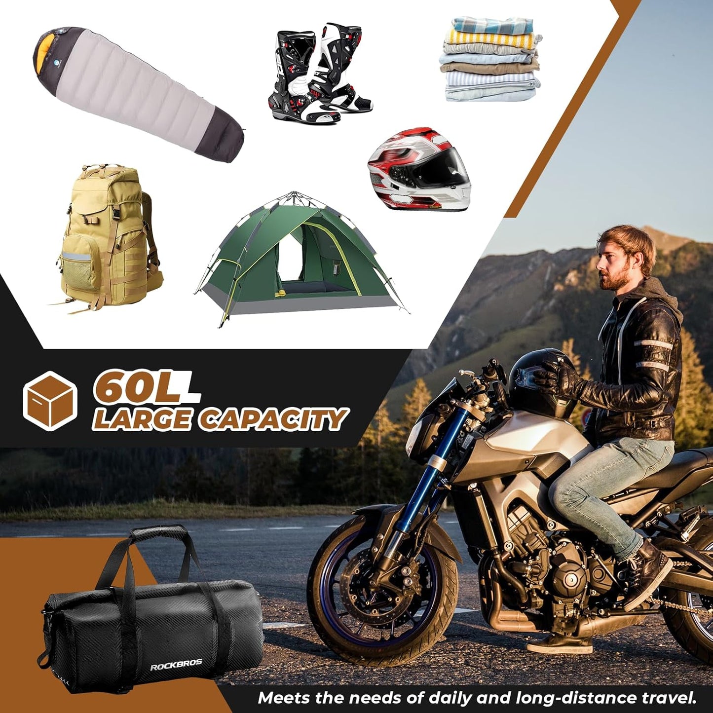 Motorcycle Tail Bag – 100% Waterproof PVC Luggage Bag with Shoulder Strap | Rear Seat, Saddle & Travel Bag for Motorcycling, Cycling & Outdoor Sports (20L / 30L / 40L / 60L)