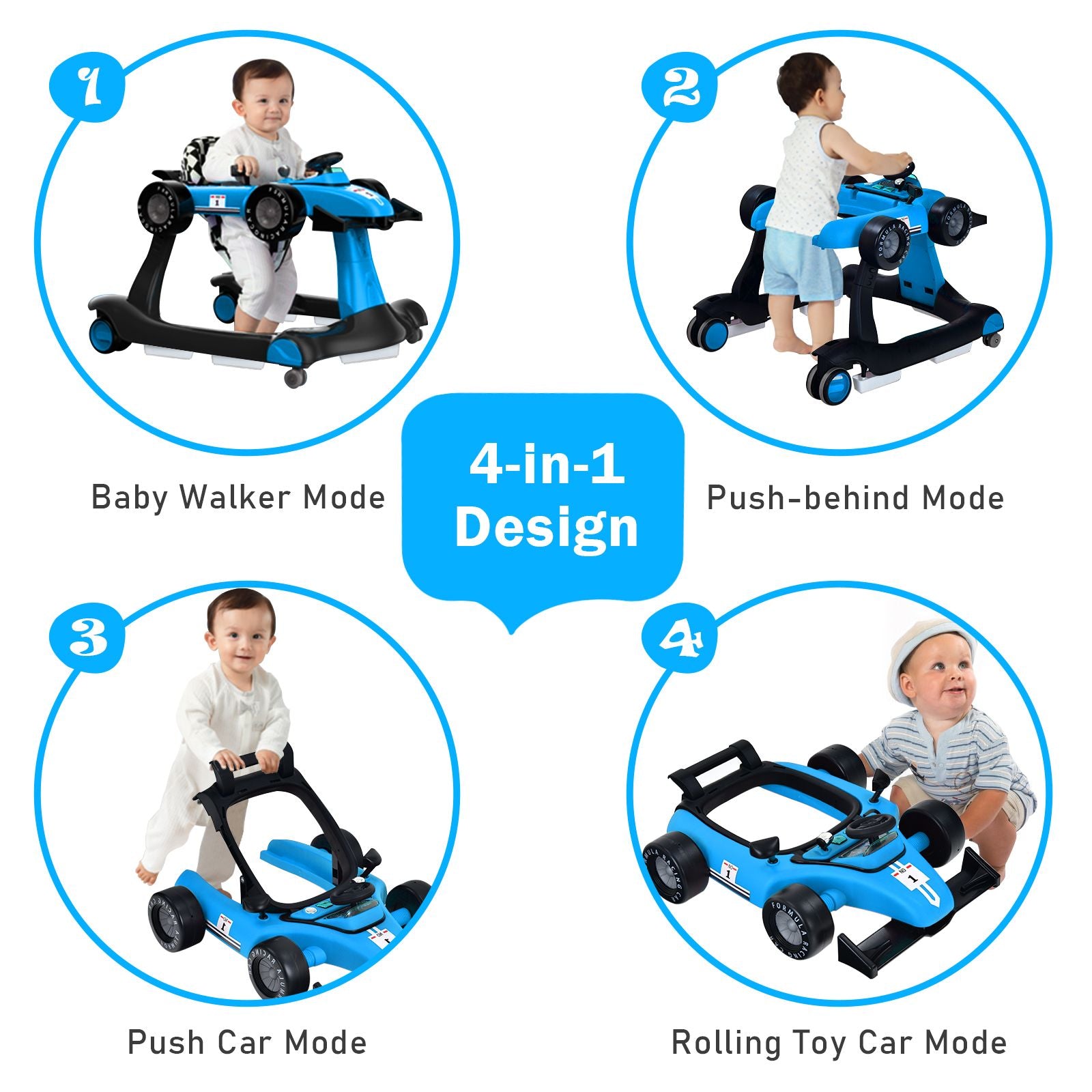4-in-1 Adjustable Height and Speed Baby Push Walker