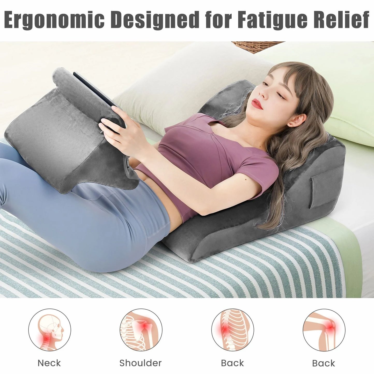 Wedge Pillow Set with Integrated Tablet Stand and Side Pockets