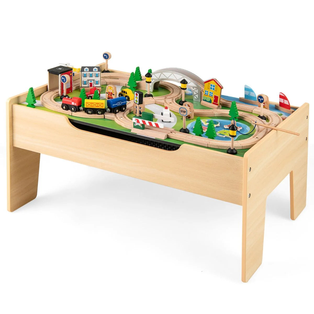 Wooden Train Table 78 Pieces Kids Activity Railway Playset