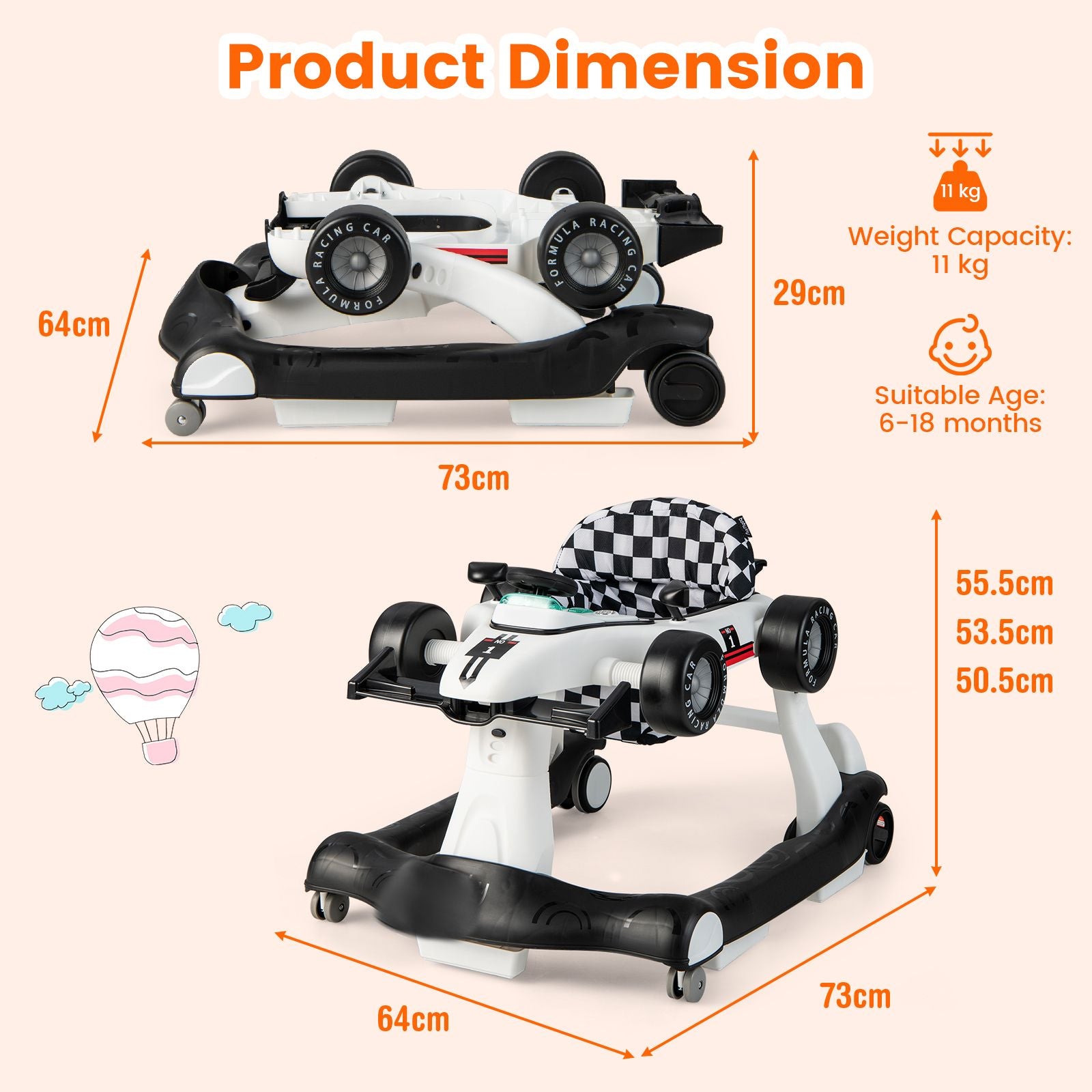 4-in-1 Adjustable Height and Speed Baby Push Walker