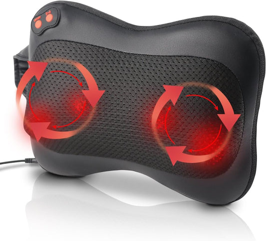 Back & Neck Shiatsu Massager Cushion with Heat – Adjustable 3-Speed Massage Pillow with 2-Way Rotation & Elastic Strap | Relieve Muscle Soreness at Home, Office or in the Car