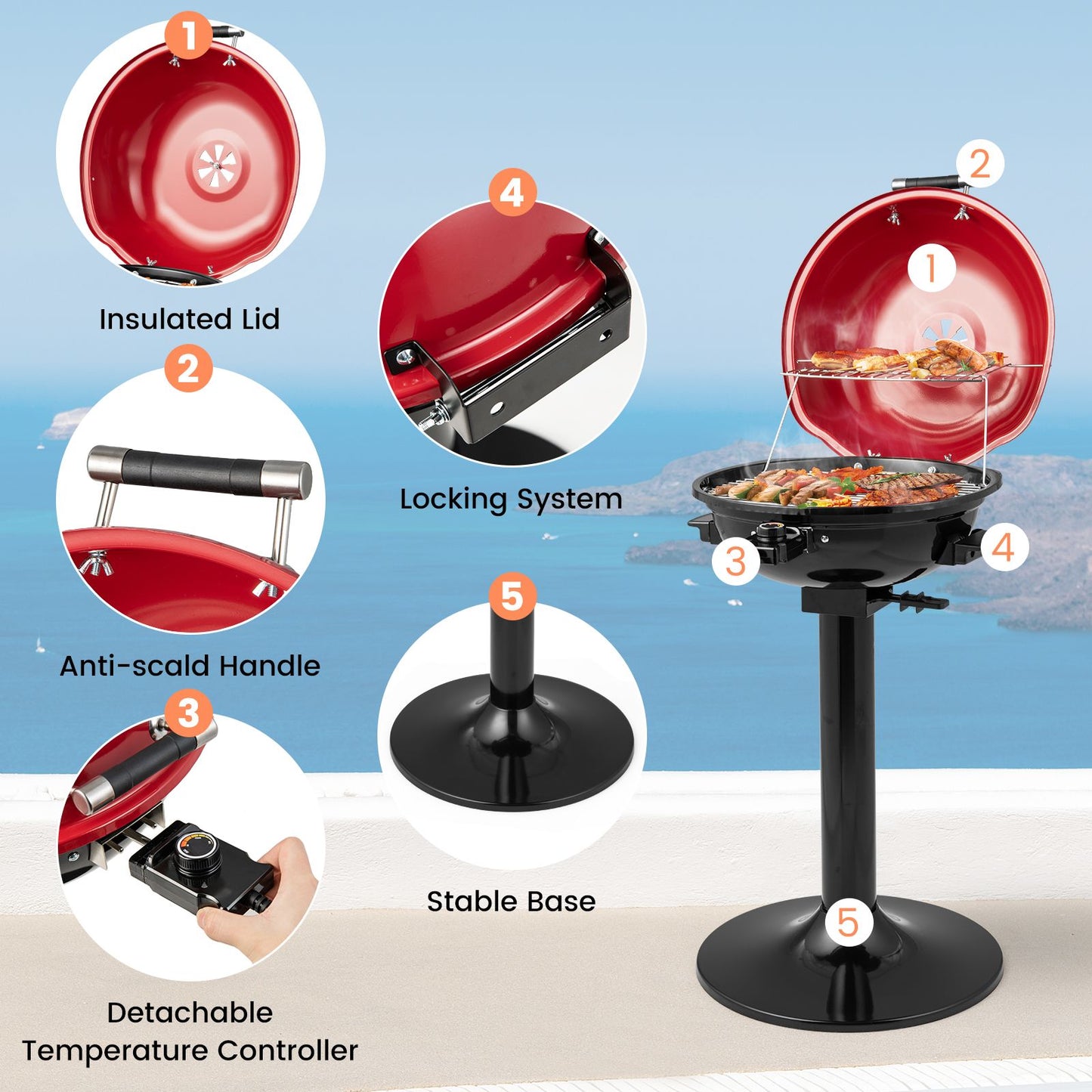 Electric Barbecue Grill with Detachable Non-Stick Cooking Rack