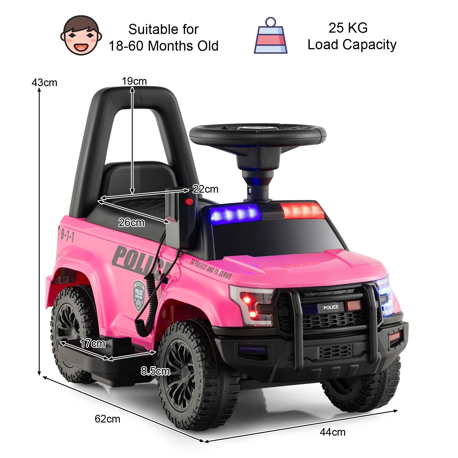 6V Kids Ride-On Police Car with Siren Lights, Megaphone & Hidden Storage | Electric Ride-On Toy for Toddlers