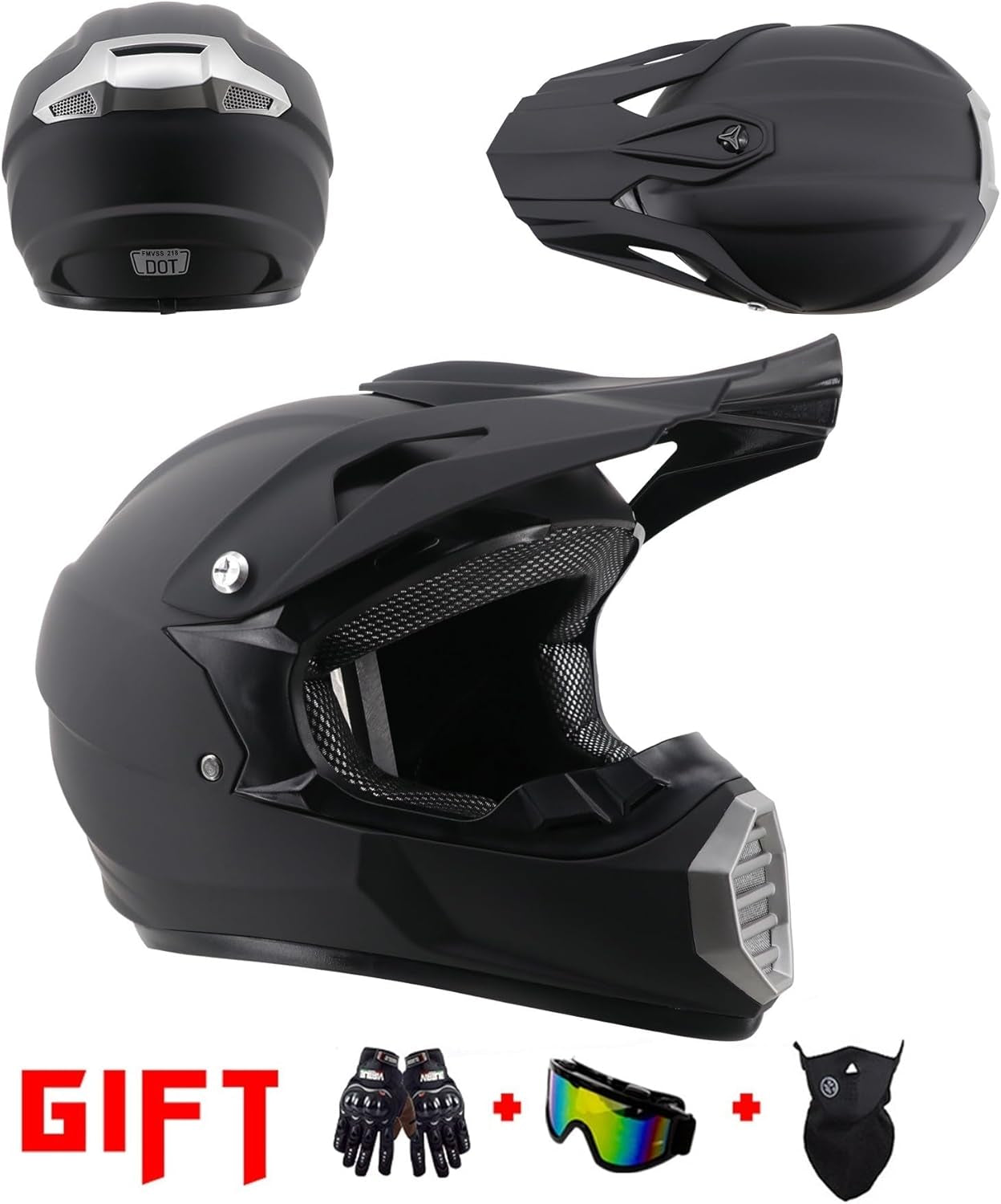 Youth & Adult Motocross Off-Road Helmet Set with Goggles, Gloves & Mask | Full-Face Dirt Bike, MTB, BMX, ATV & Street Motorcycle Helmet (Size: L 56-57 cm)