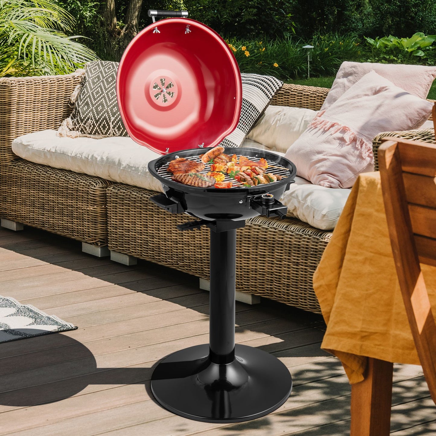 Electric Barbecue Grill with Detachable Non-Stick Cooking Rack