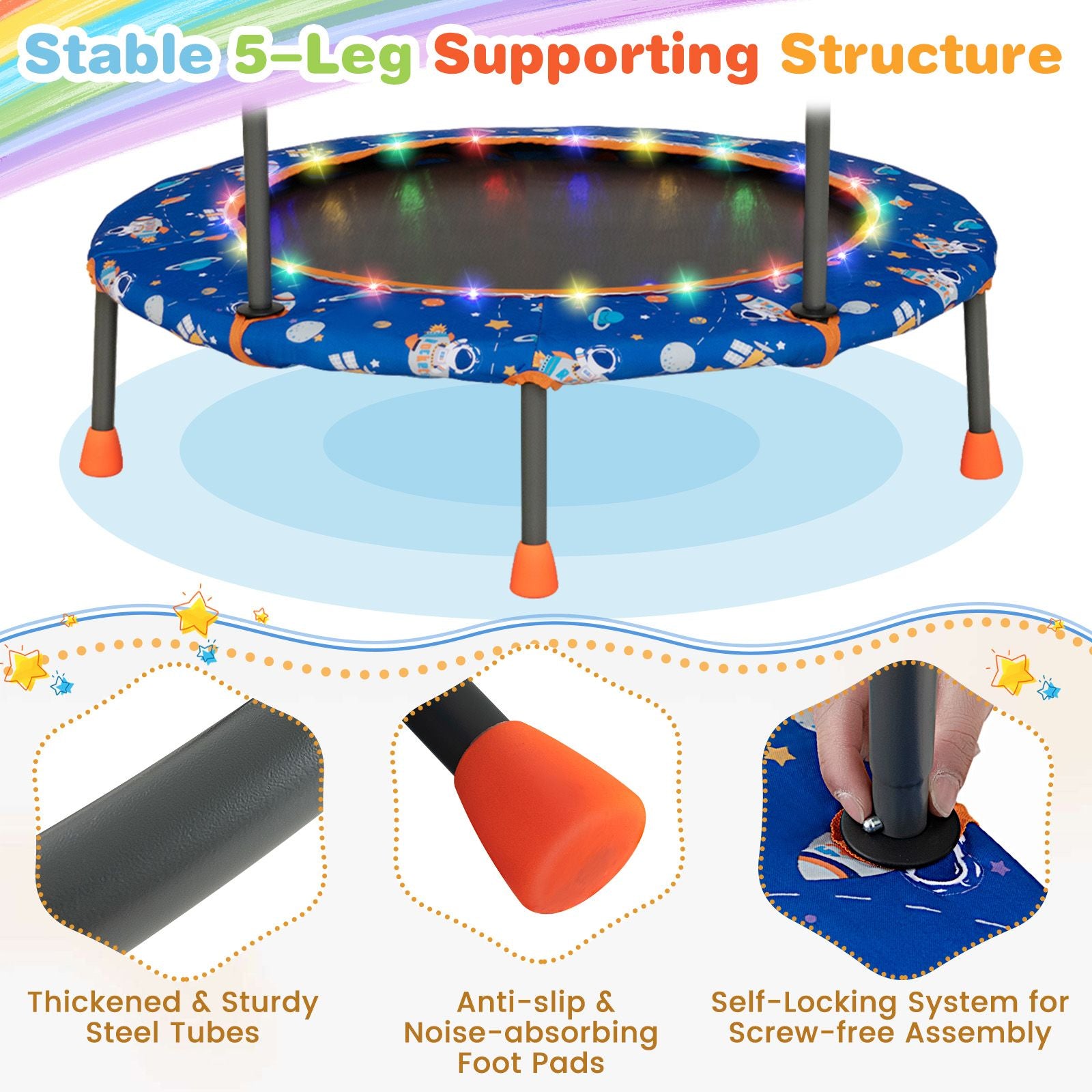 Children's Mini Trampoline with LED Lights and Safety Handle
