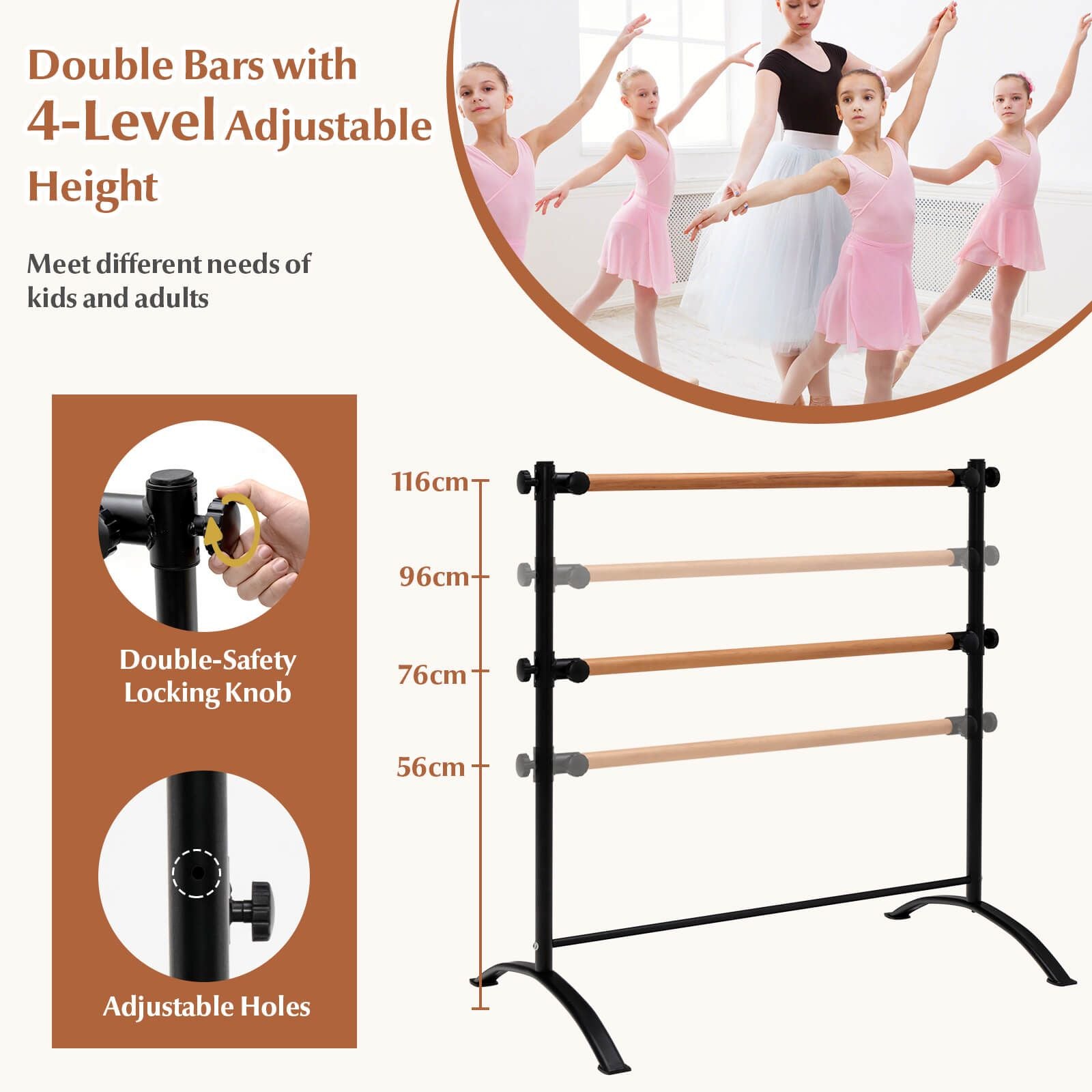 4 Feet Freestanding Ballet Barre with Height Adjustable