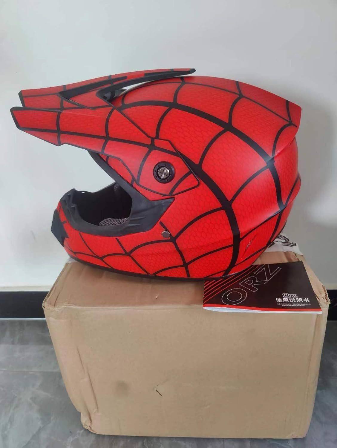 Full Face Red & Black Web Motocross Helmet Set – DOT Certified MTB MX ATV Dirt Bike Helmet with Goggles, Gloves & Mask | Adults & Youth Sizes